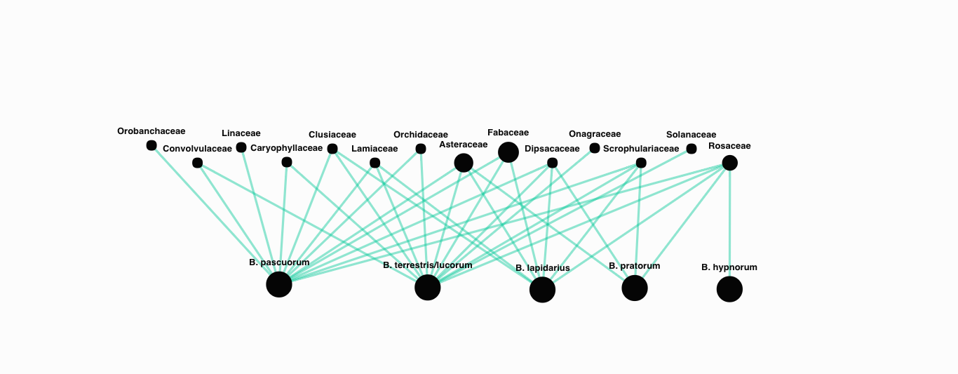 Bombus hypnorum with plant families